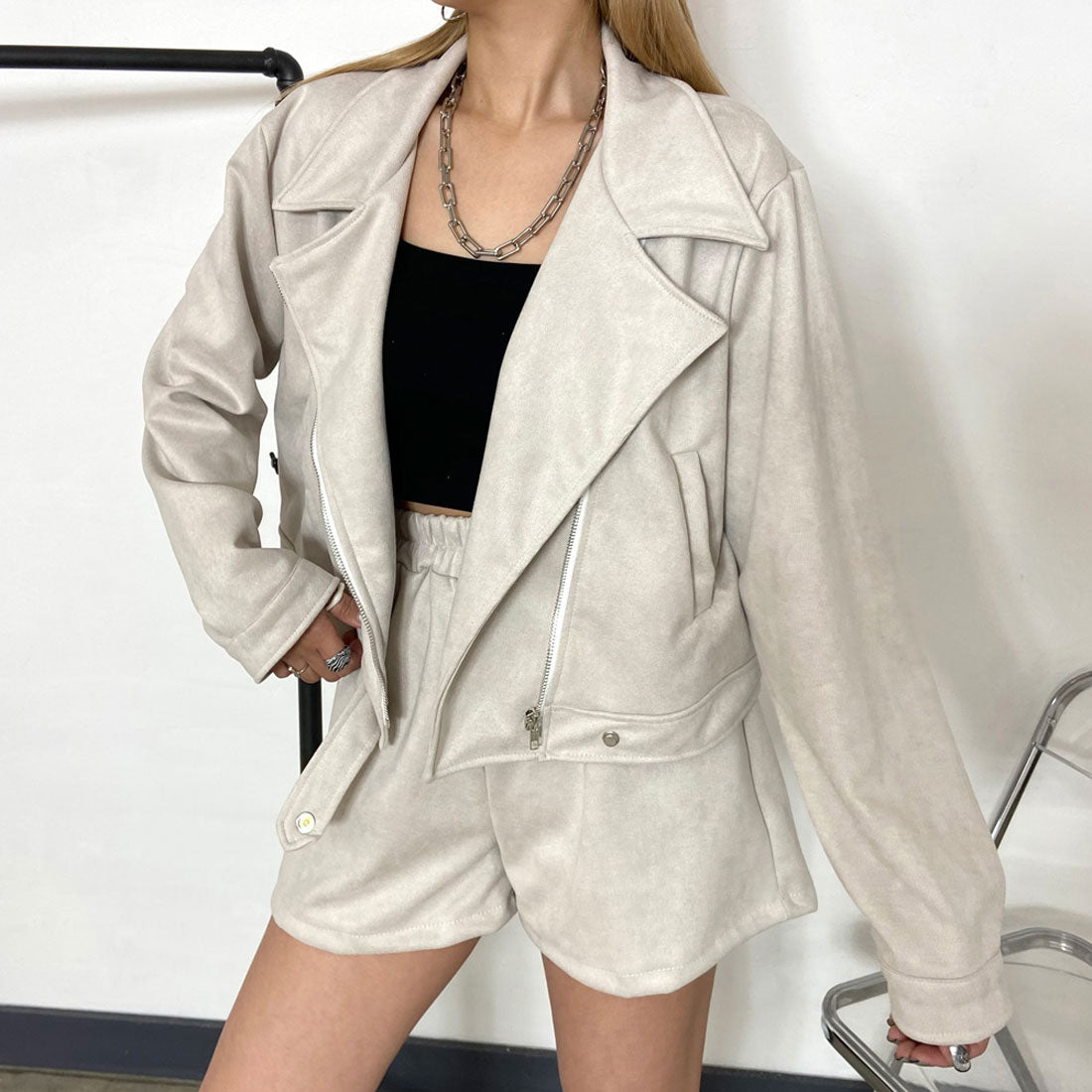 非對沖 non-hedge ★網路限定★剪裁麂皮外套・褲子套裝