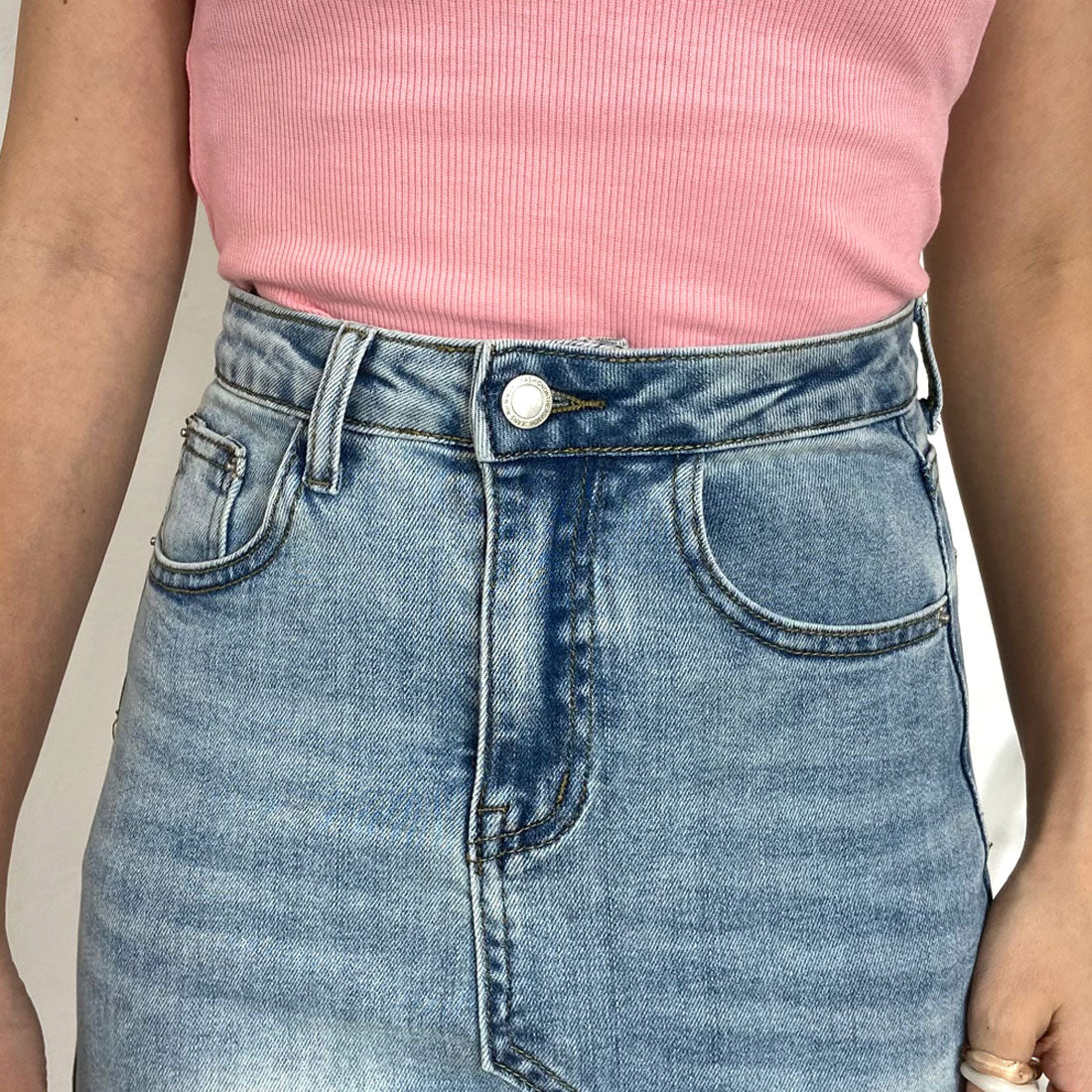 Non-hedge denim frill long skirt