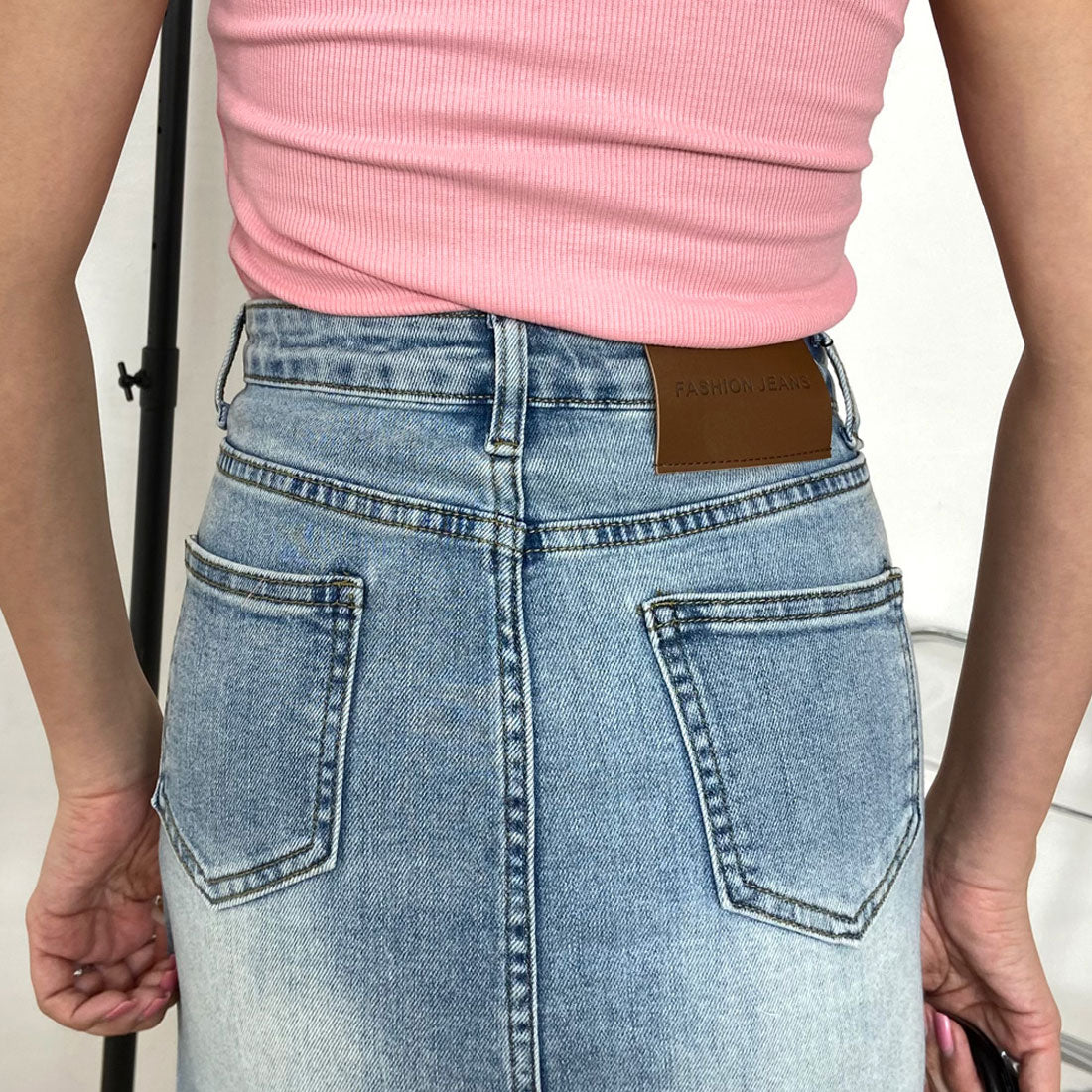 Non-hedge denim frill long skirt