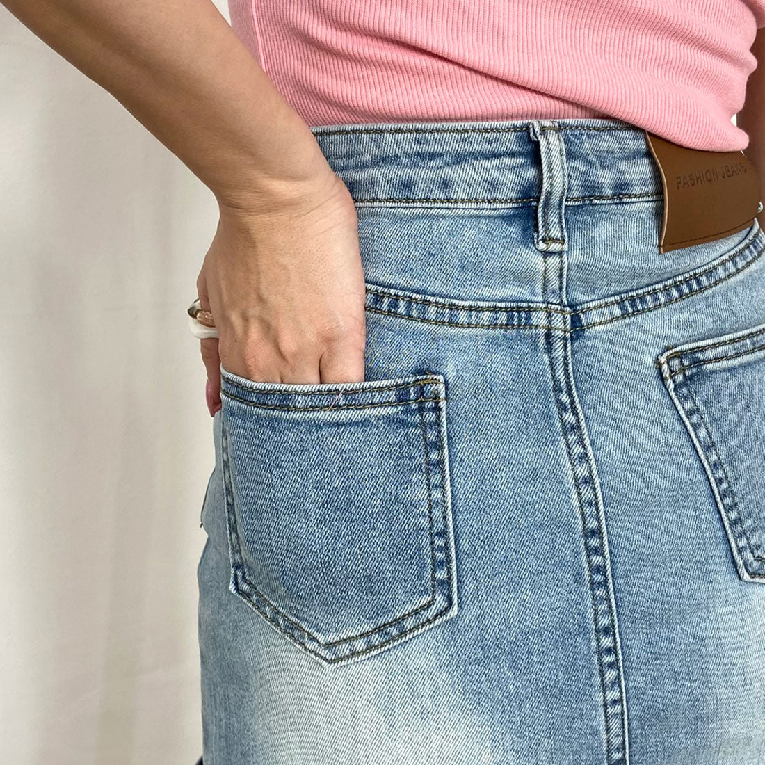 Non-hedge denim frill long skirt