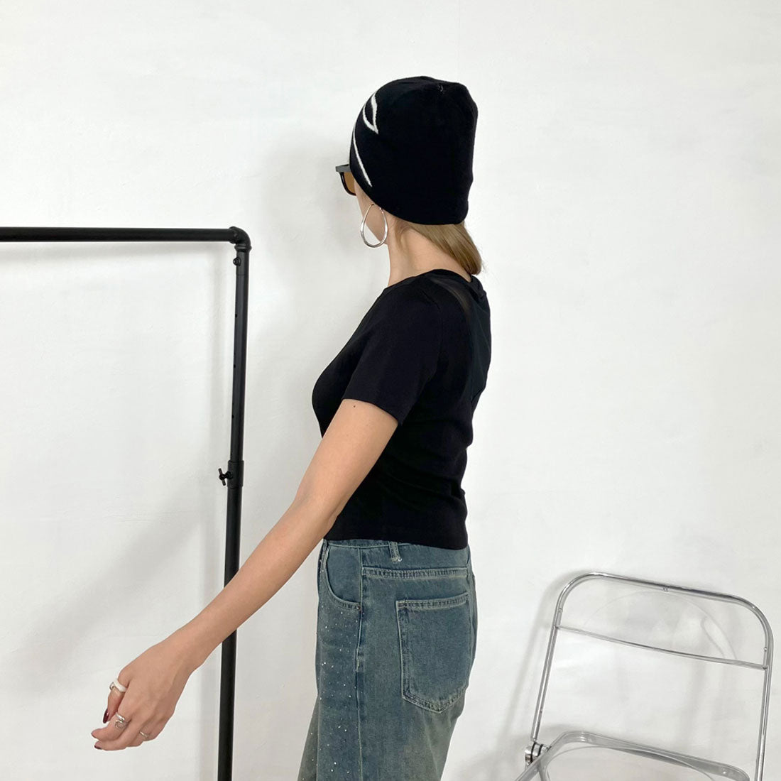 ノンヘッジ non-hedge 刺繍ロゴバックシアーTシャツ (ブラック) ブラック