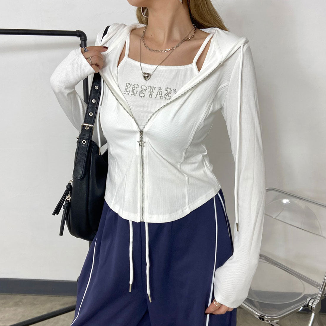 ノンヘッジ non-hedge ZIPフード・ストーンロゴキャミセット (ブラック) ブラック