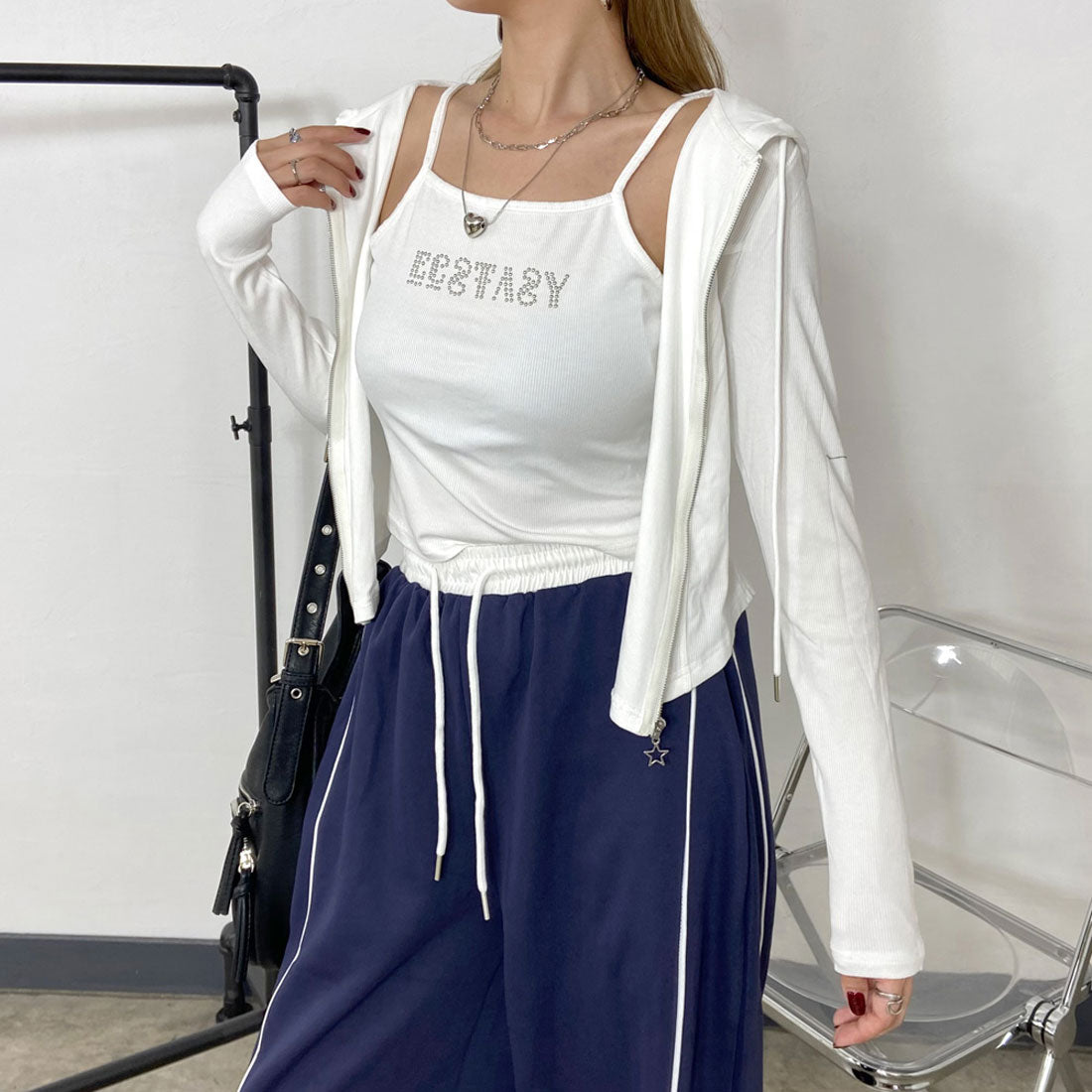 ノンヘッジ non-hedge ZIPフード・ストーンロゴキャミセット (オフホワイト) オフホワイト