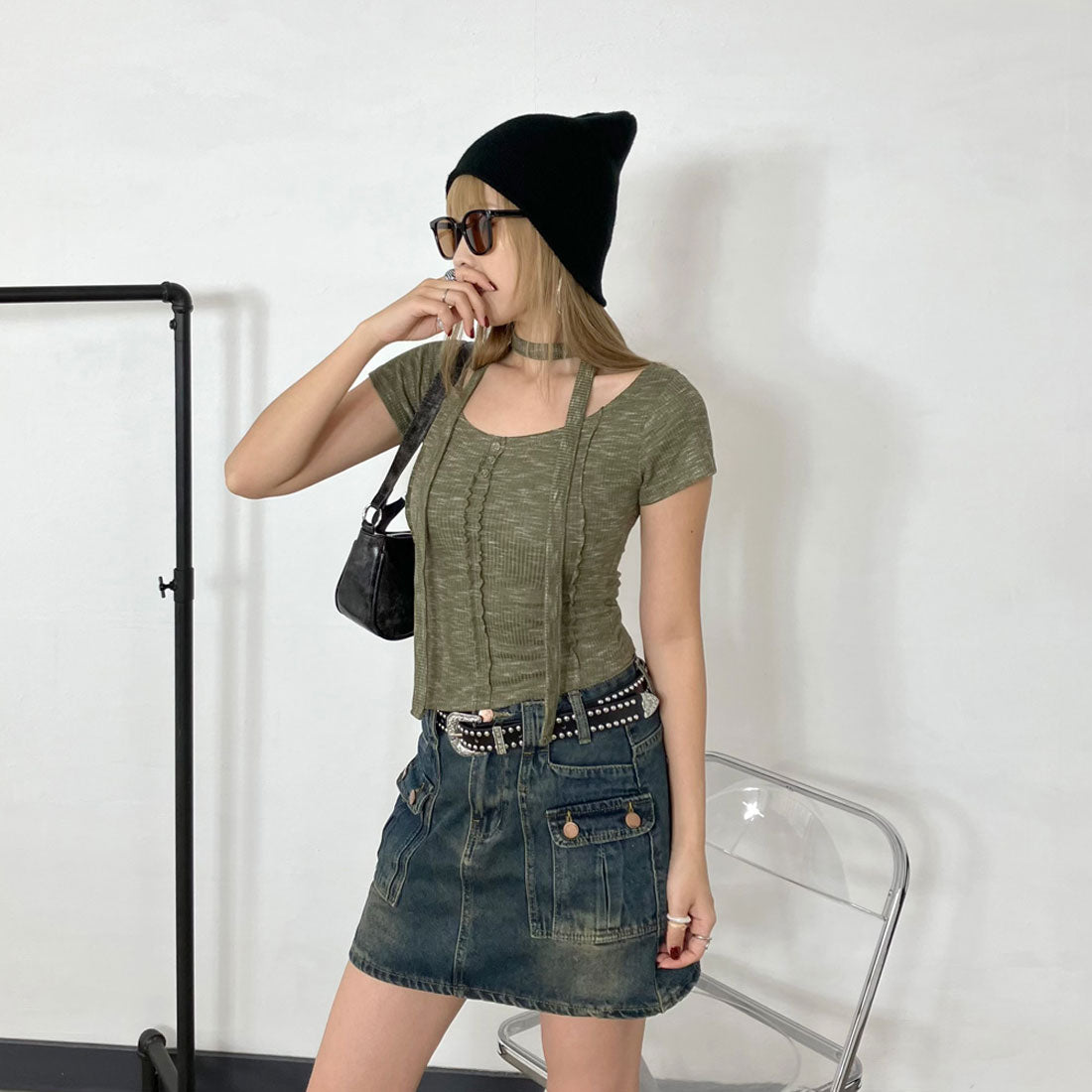 ノンヘッジ non-hedge ミックスニットソーチョーカー付き (ブラック) ブラック