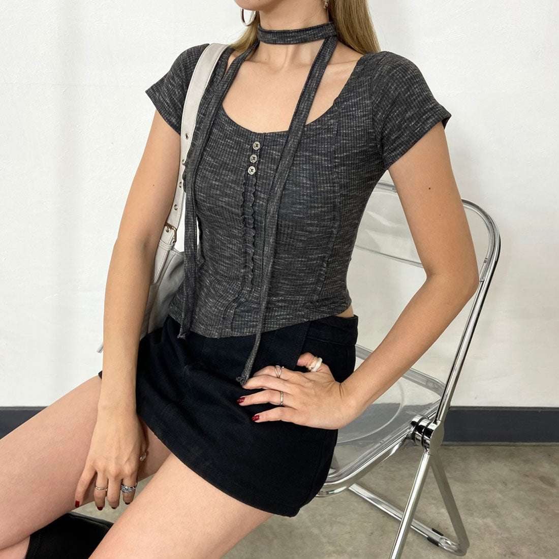 ノンヘッジ non-hedge ミックスニットソーチョーカー付き (ブラック) ブラック