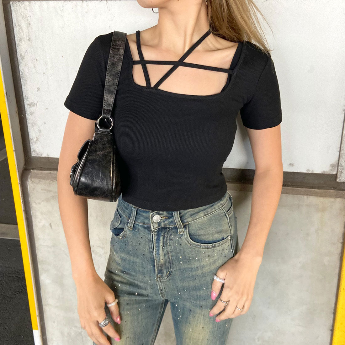 ノンヘッジ non-hedge リブスクエアクロスT (ピンク) ピンク