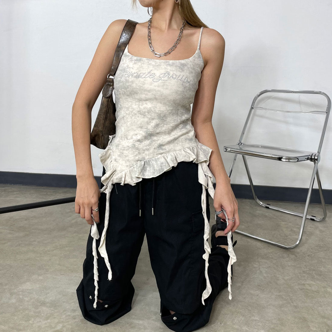 ノンヘッジ non-hedge ストーンロゴアシメトップス (チャコール) チャコール