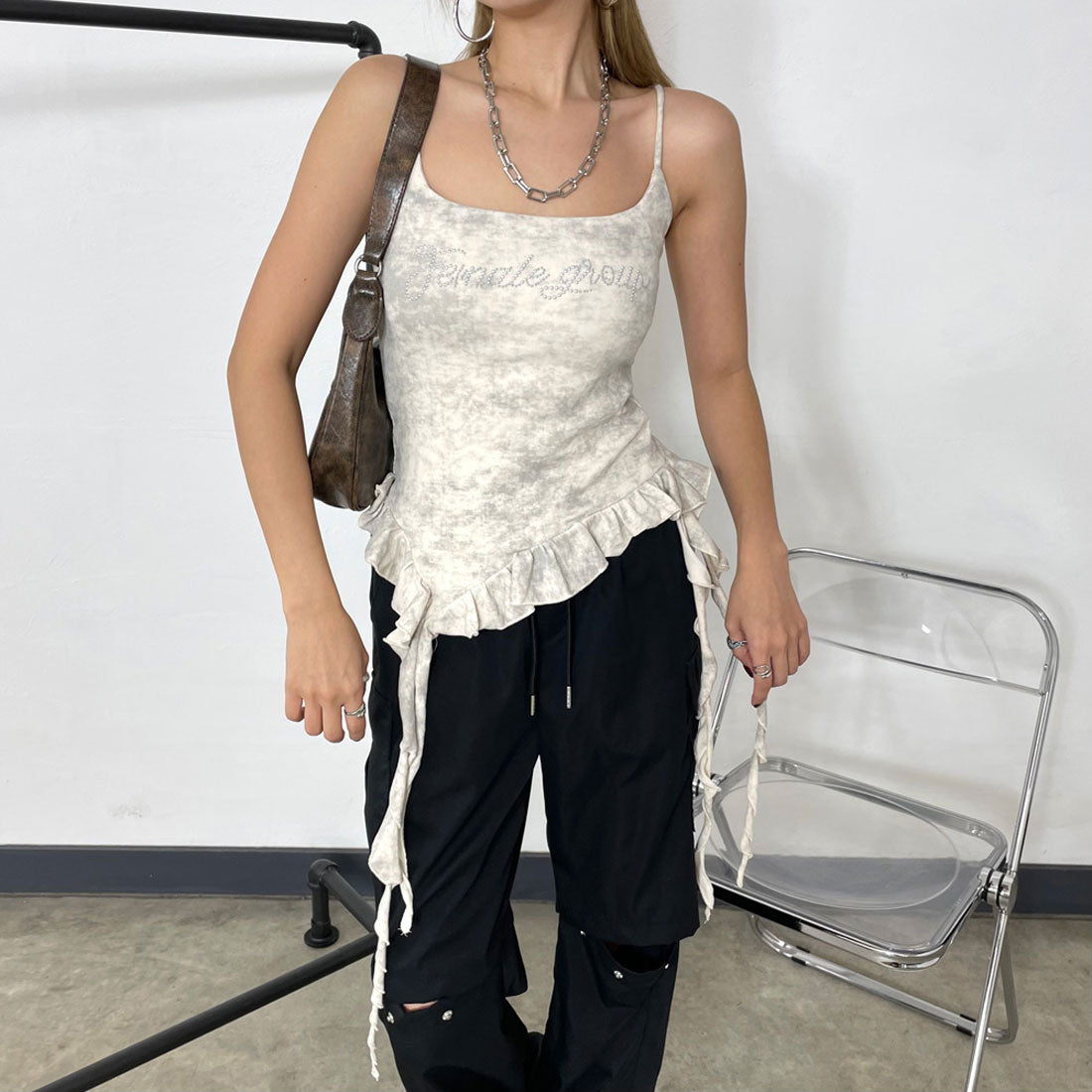 ノンヘッジ non-hedge ストーンロゴアシメトップス (チャコール) チャコール