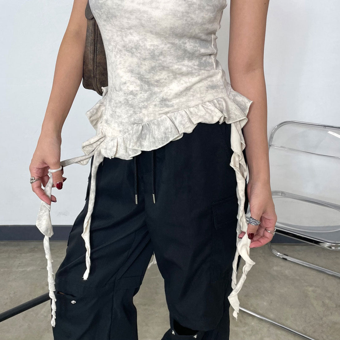 ノンヘッジ non-hedge ストーンロゴアシメトップス (チャコール) チャコール