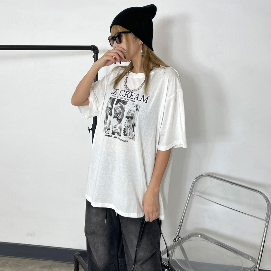 ノンヘッジ non-hedge ICE転写ビッグTシャツ (ブラック) ブラック