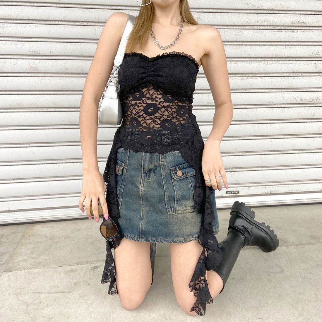 ノンヘッジ non-hedge レースベアアシメトップス (アイボリー) アイボリー