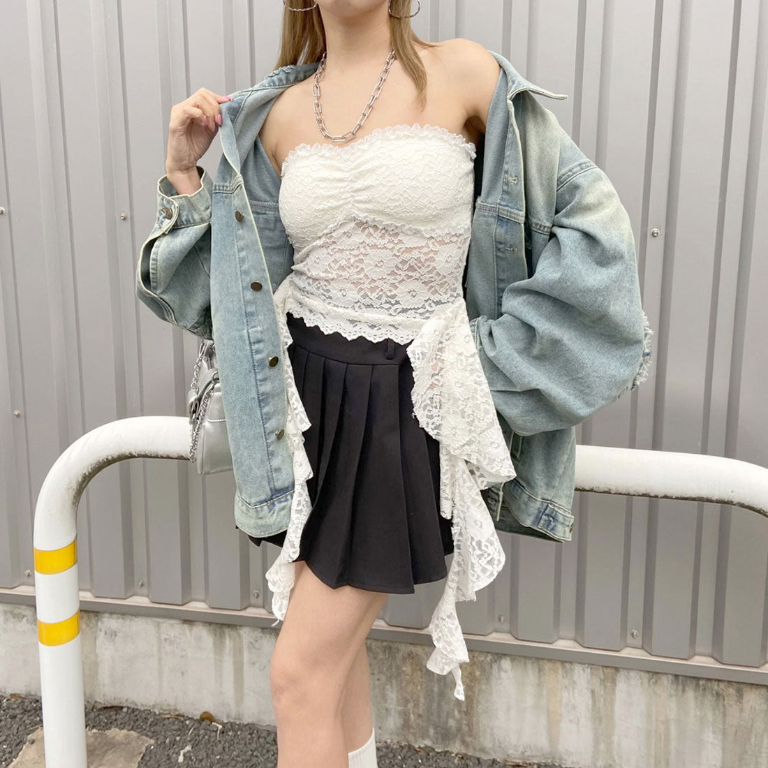 ノンヘッジ non-hedge レースベアアシメトップス (アイボリー) アイボリー