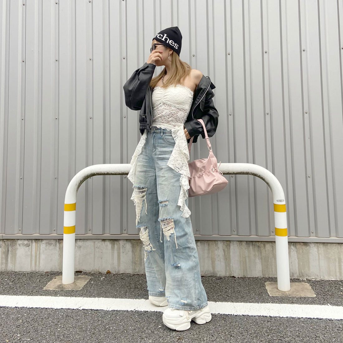 ノンヘッジ non-hedge レースベアアシメトップス (アイボリー) アイボリー