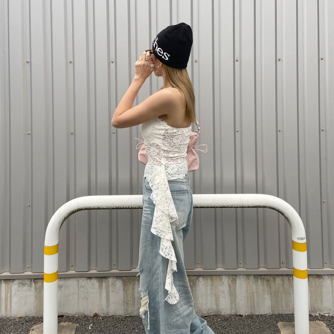 ノンヘッジ non-hedge レースベアアシメトップス (アイボリー) アイボリー