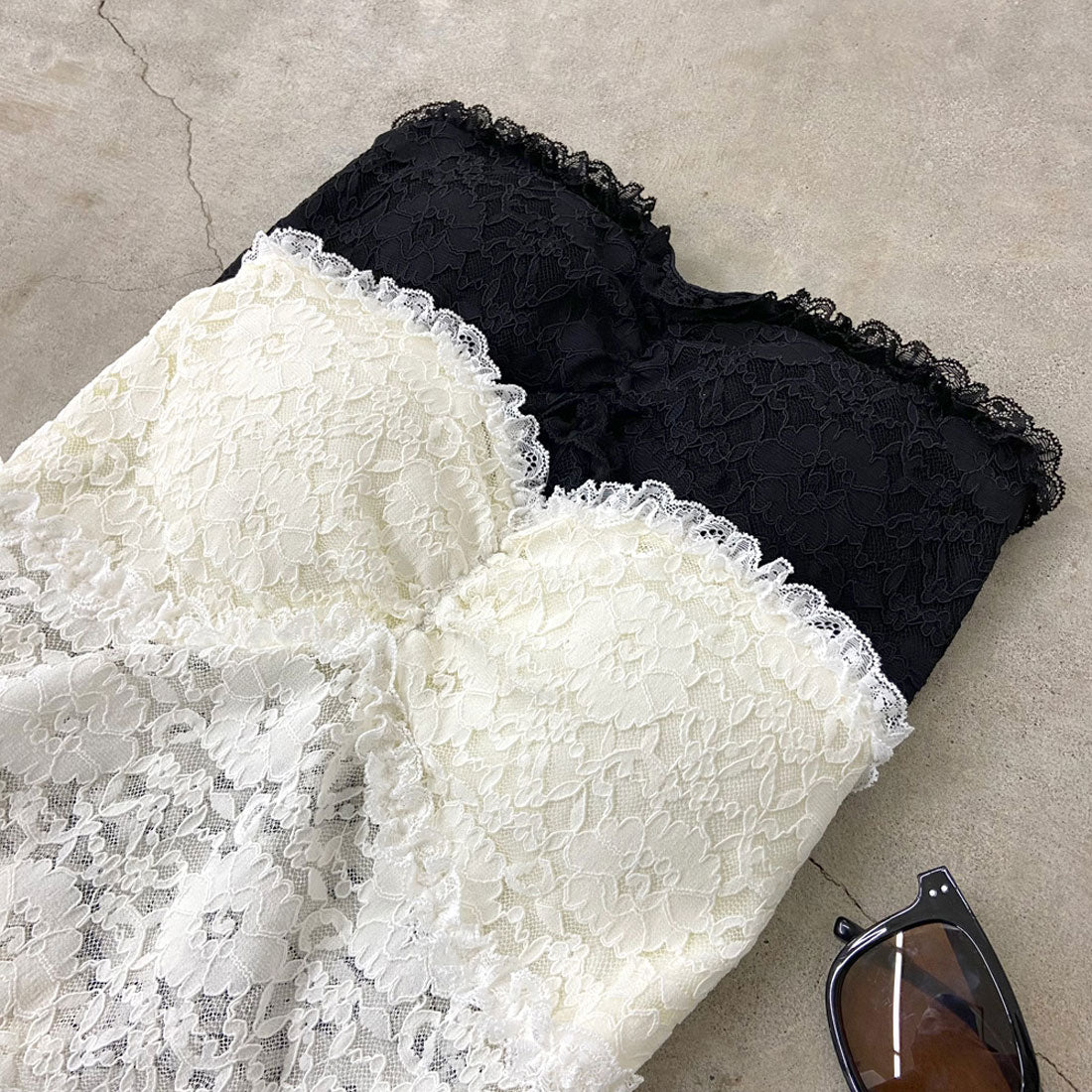 ノンヘッジ non-hedge レースベアアシメトップス (アイボリー) アイボリー