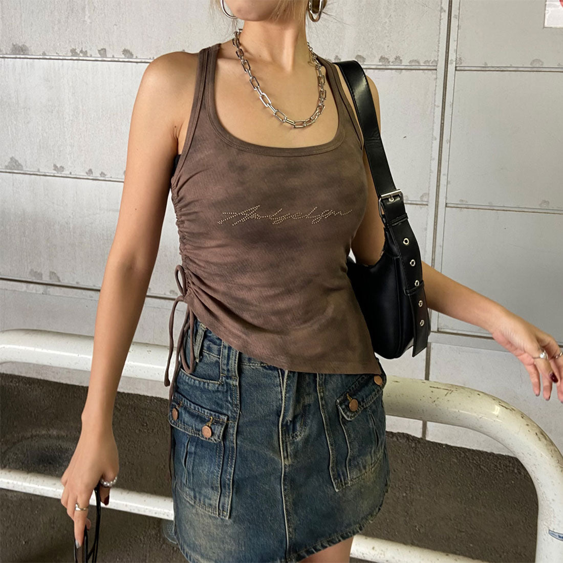 ノンヘッジ non-hedge ストーンロゴサイドドロストタンクトップ (チャコール) チャコール