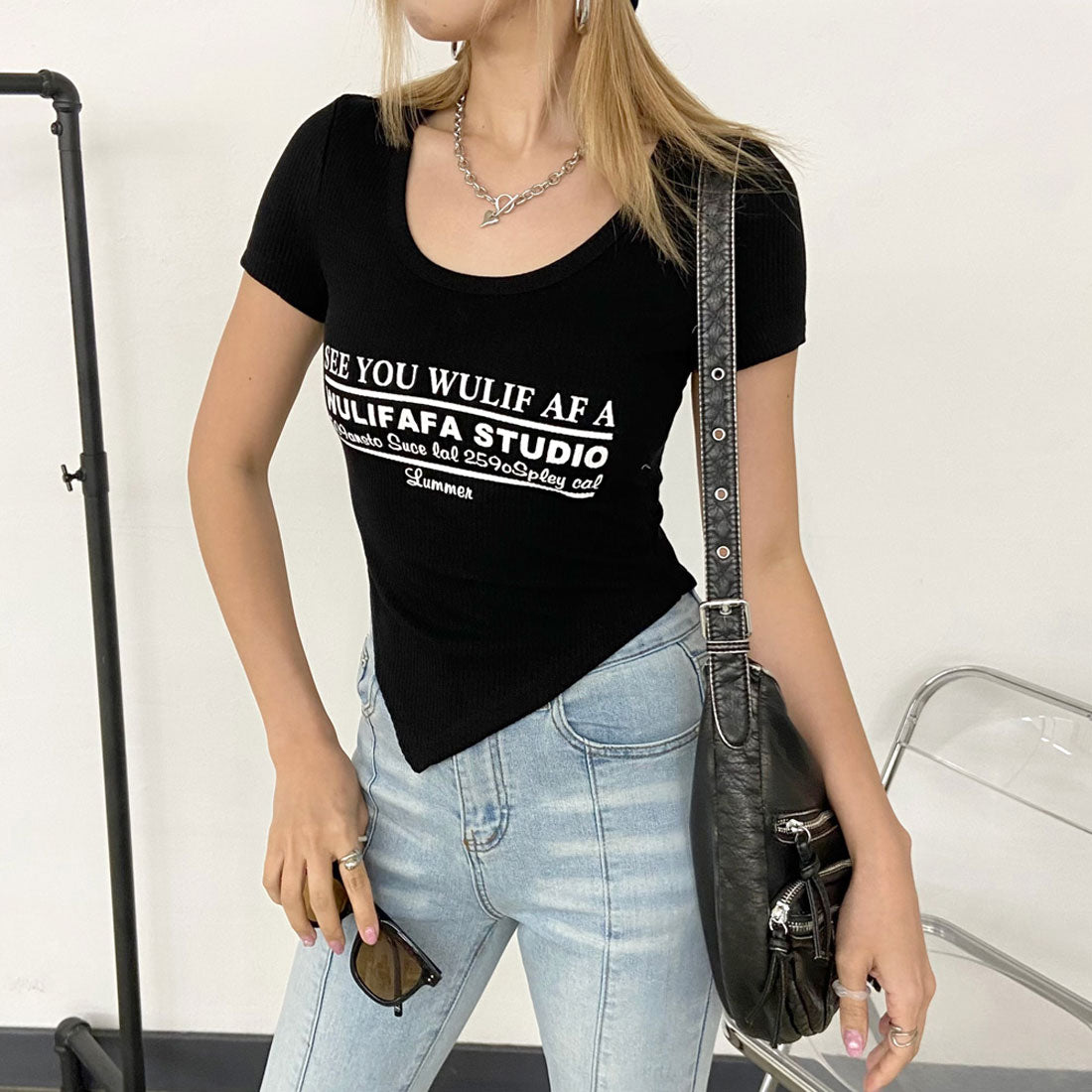 ノンヘッジ non-hedge イレギュラーヘムリブロゴトップス (グレー) グレー