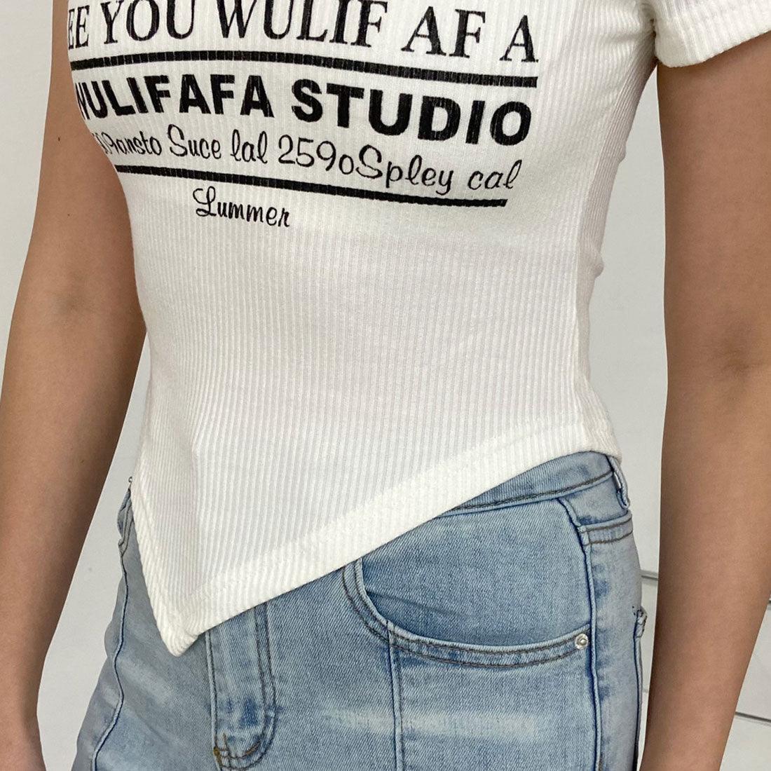 ノンヘッジ non-hedge イレギュラーヘムリブロゴトップス (グレー) グレー