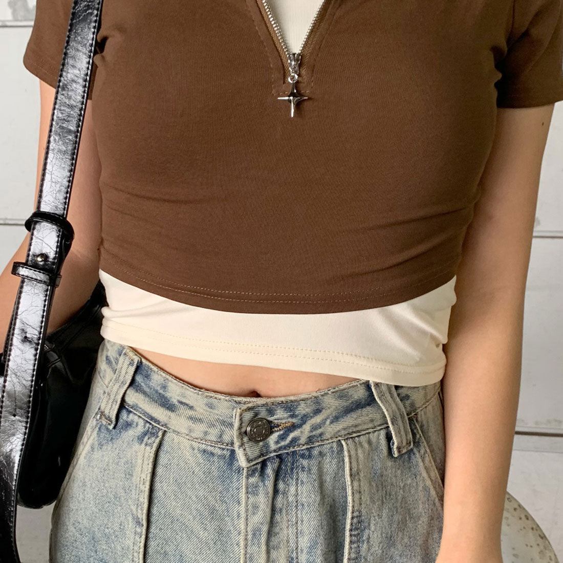 ノンヘッジ non-hedge アンサンブルZIPショートトップス (グレー) グレー