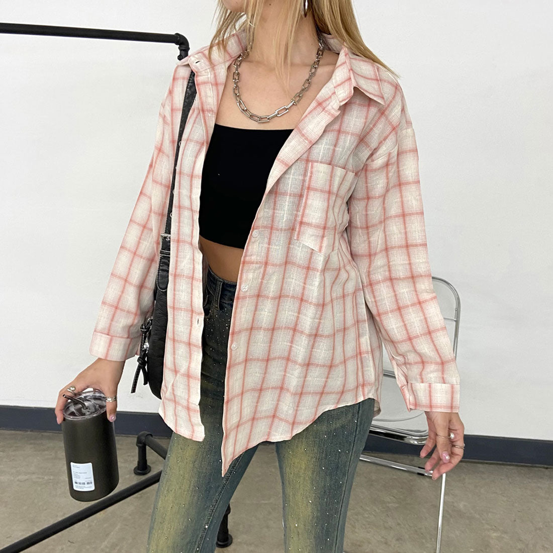 ノンヘッジ non-hedge チェックシャツ (ピンク) ピンク