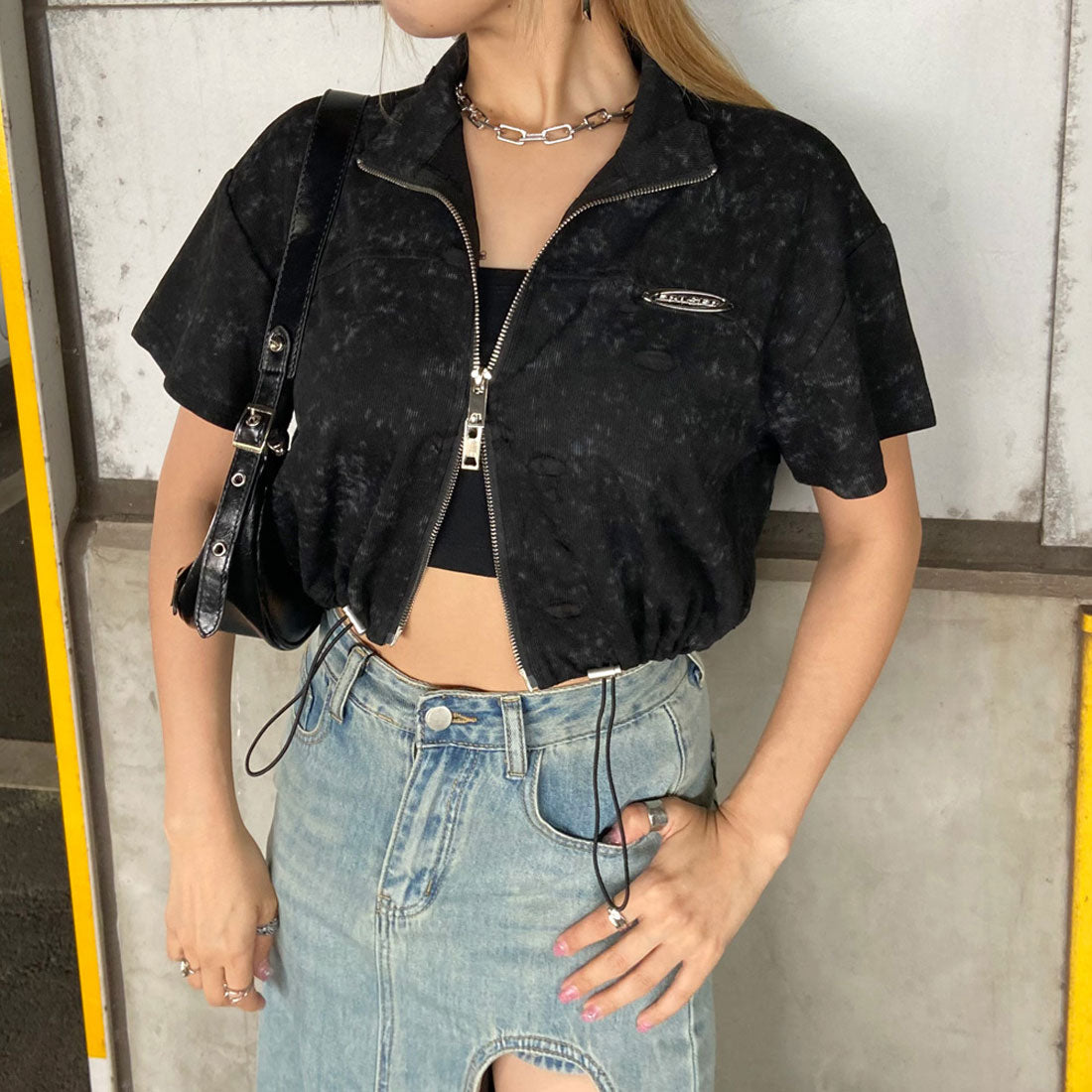 ノンヘッジ non-hedge プレートダメージWZIPトップス (チャコール) チャコール