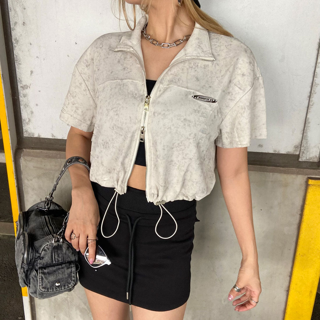 ノンヘッジ non-hedge プレートダメージWZIPトップス (ベージュ) ベージュ