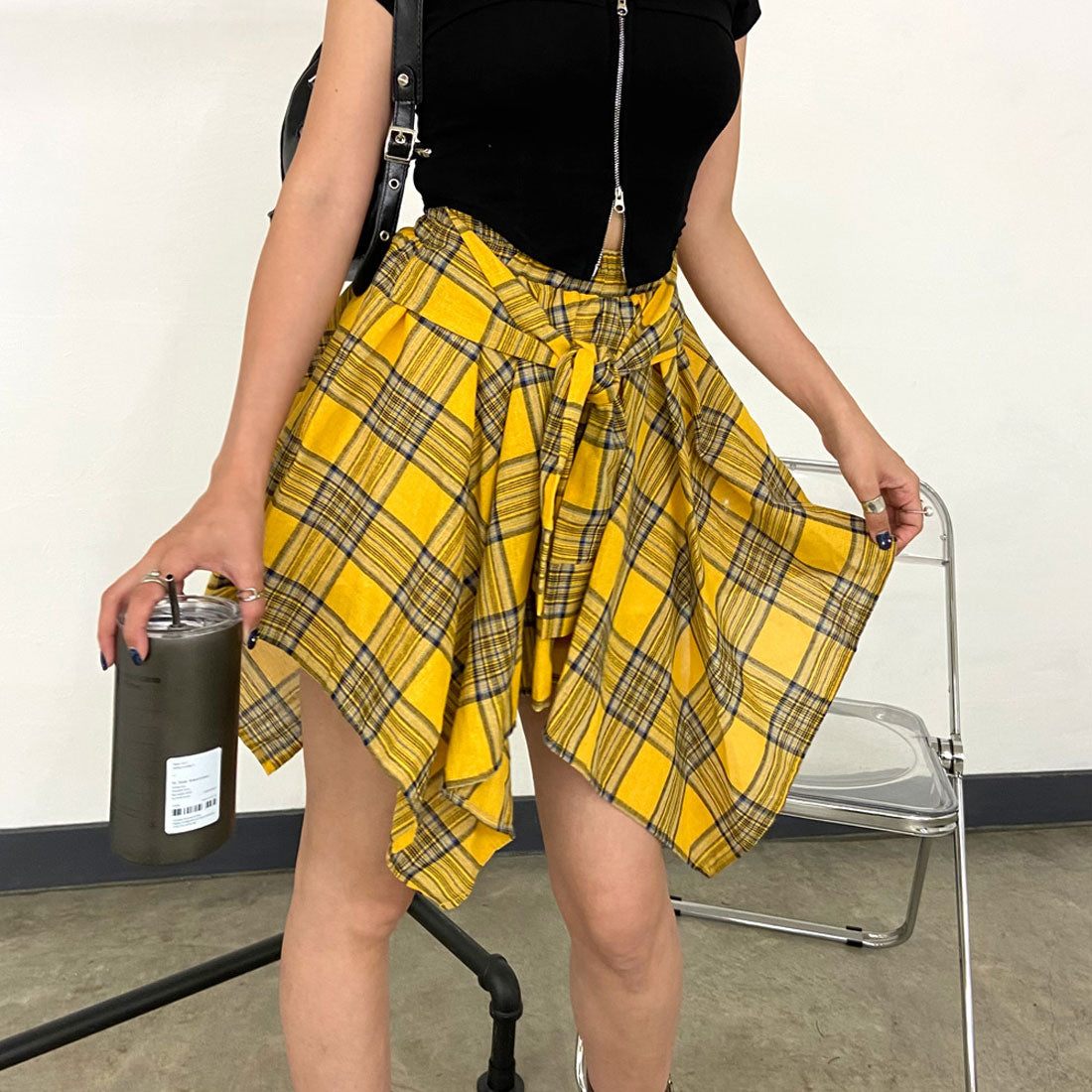 ノンヘッジ non-hedge チェックイレヘムスカート (ネイビー) ネイビー