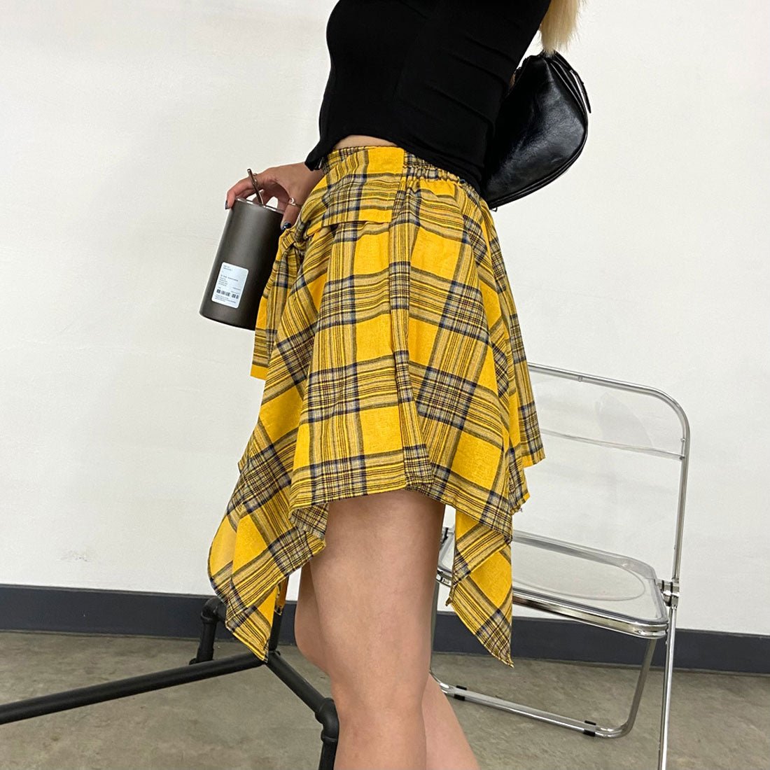 ノンヘッジ non-hedge チェックイレヘムスカート (ネイビー) ネイビー