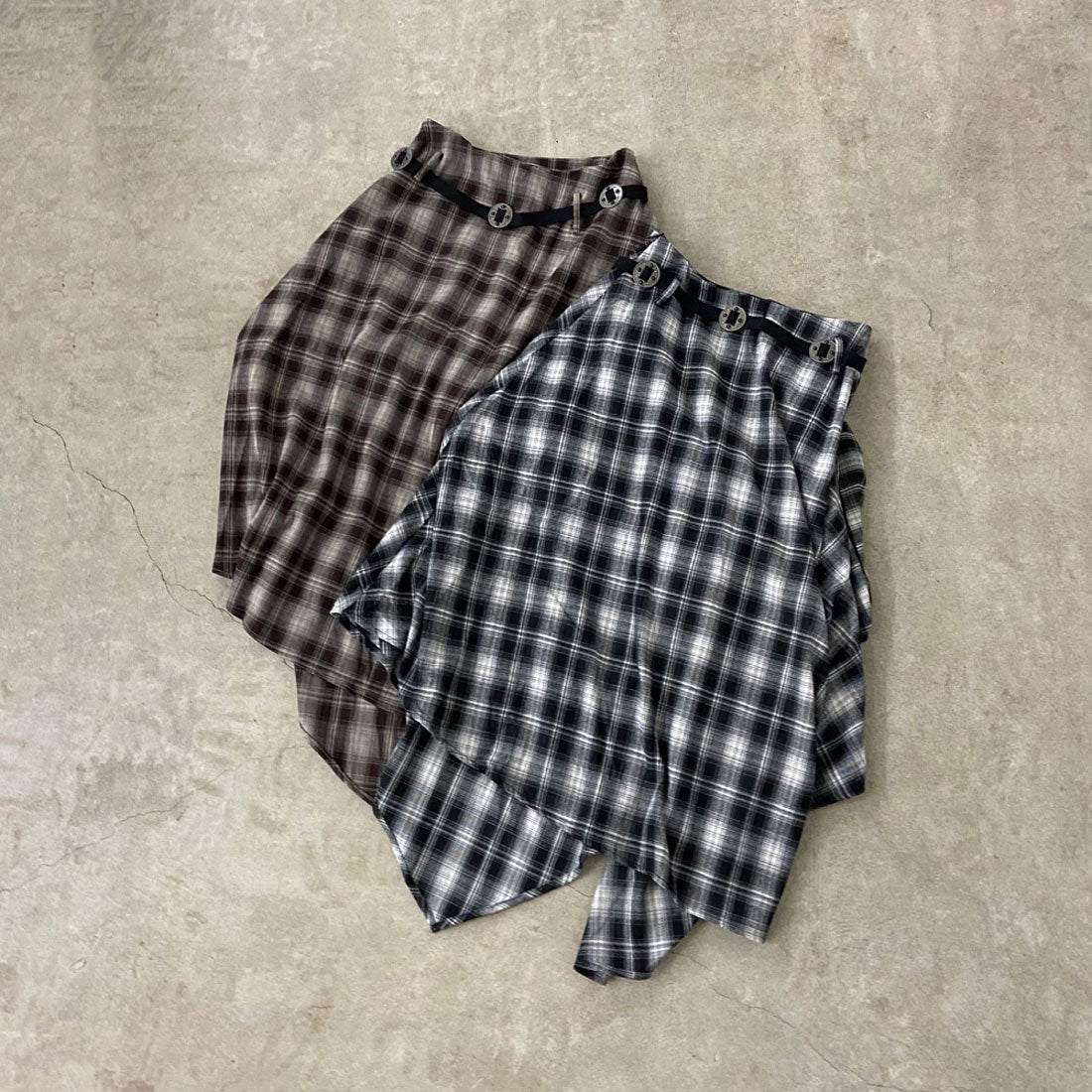 ノンヘッジ non-hedge ベルト付きイレヘムチェックロングスカート (ブラウン) ブラウン