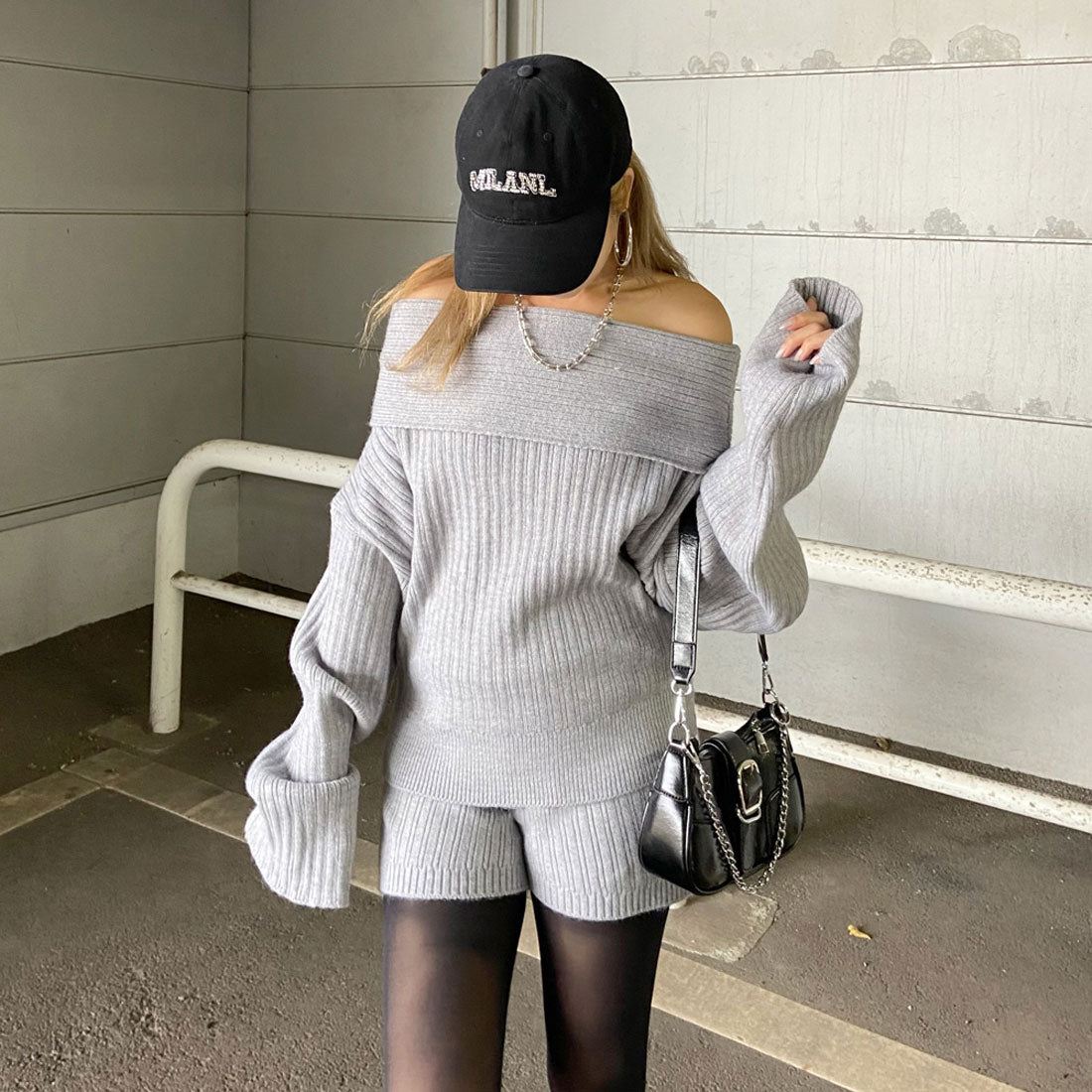 ノンヘッジ non-hedge オフショルニットトップス・ショートパンツセットアップ (モカ) モカ