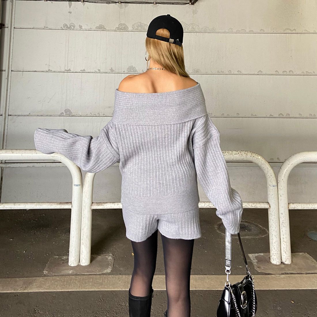 ノンヘッジ non-hedge オフショルニットトップス・ショートパンツセットアップ (モカ) モカ