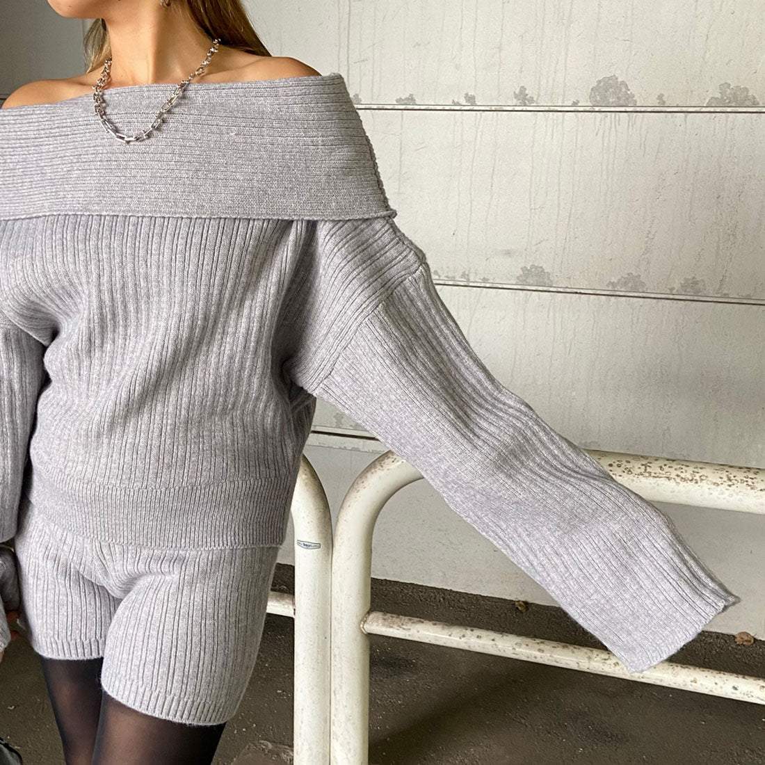 ノンヘッジ non-hedge オフショルニットトップス・ショートパンツセットアップ (モカ) モカ