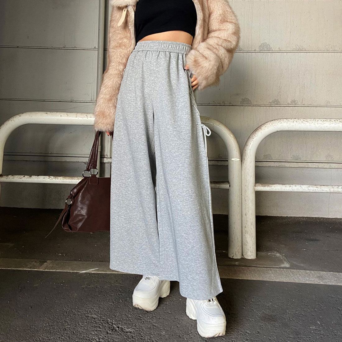 ノンヘッジ non-hedge サイドレースアップカットワイドパンツ (グレー) グレー