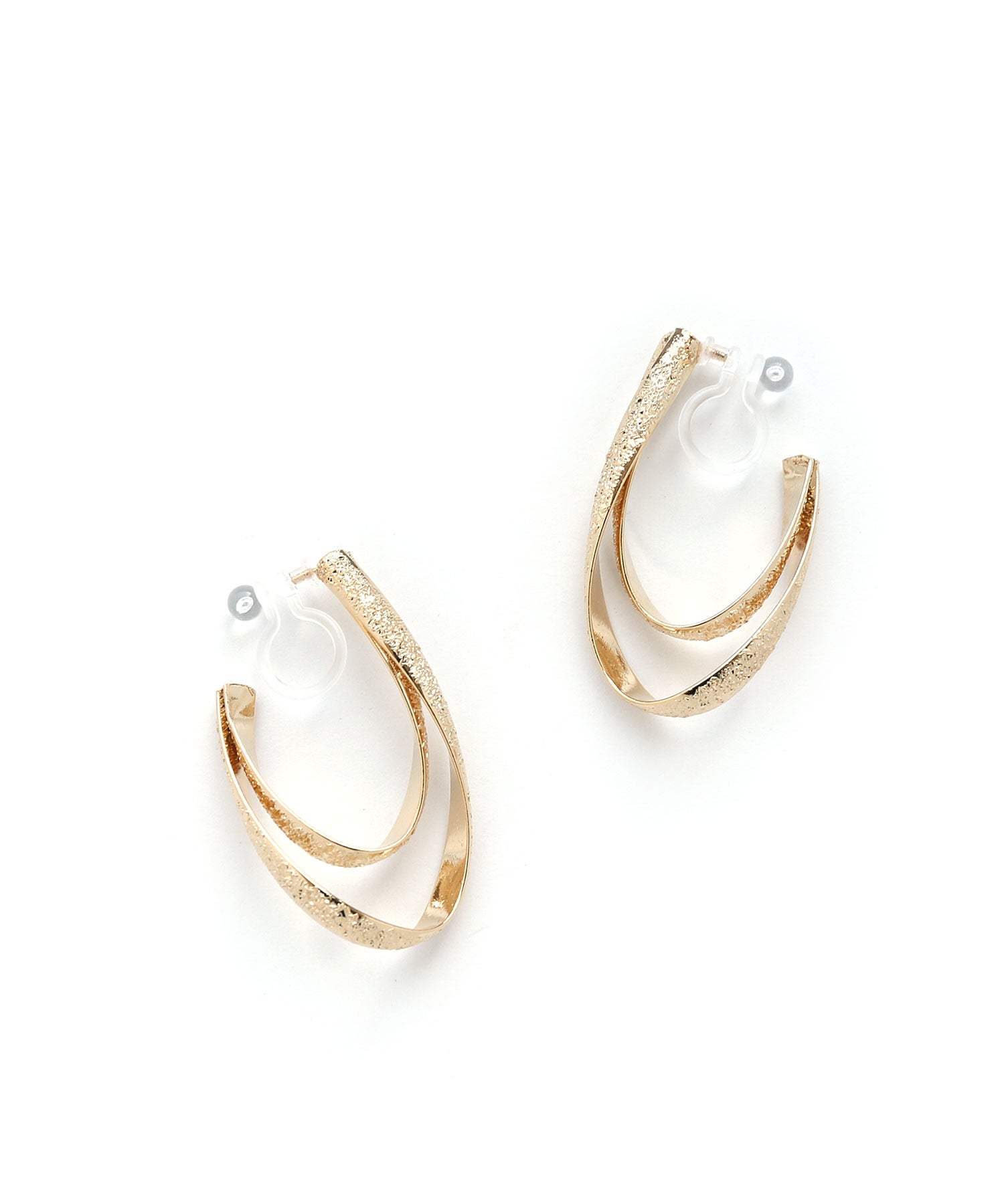 コレカラ colleca la ノンホール・梨地2連オーバル 樹脂イヤリング (シルバー) シルバー