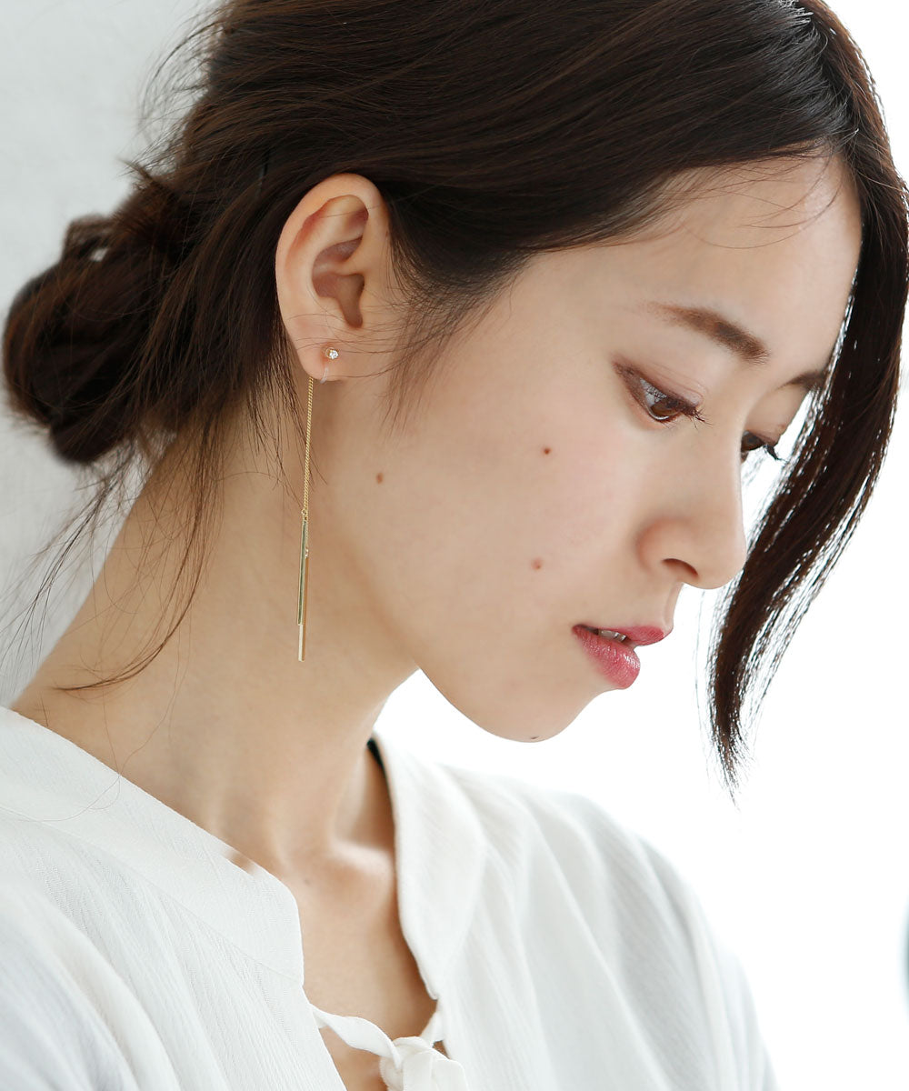 "Colleca la Non-Hole Stone and Long Chain Earrings"