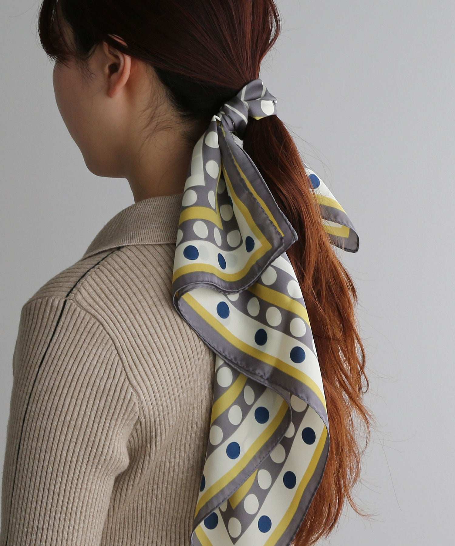 コレカラ colleca la ストライプ×ドット柄スカーフ (グレー) グレー