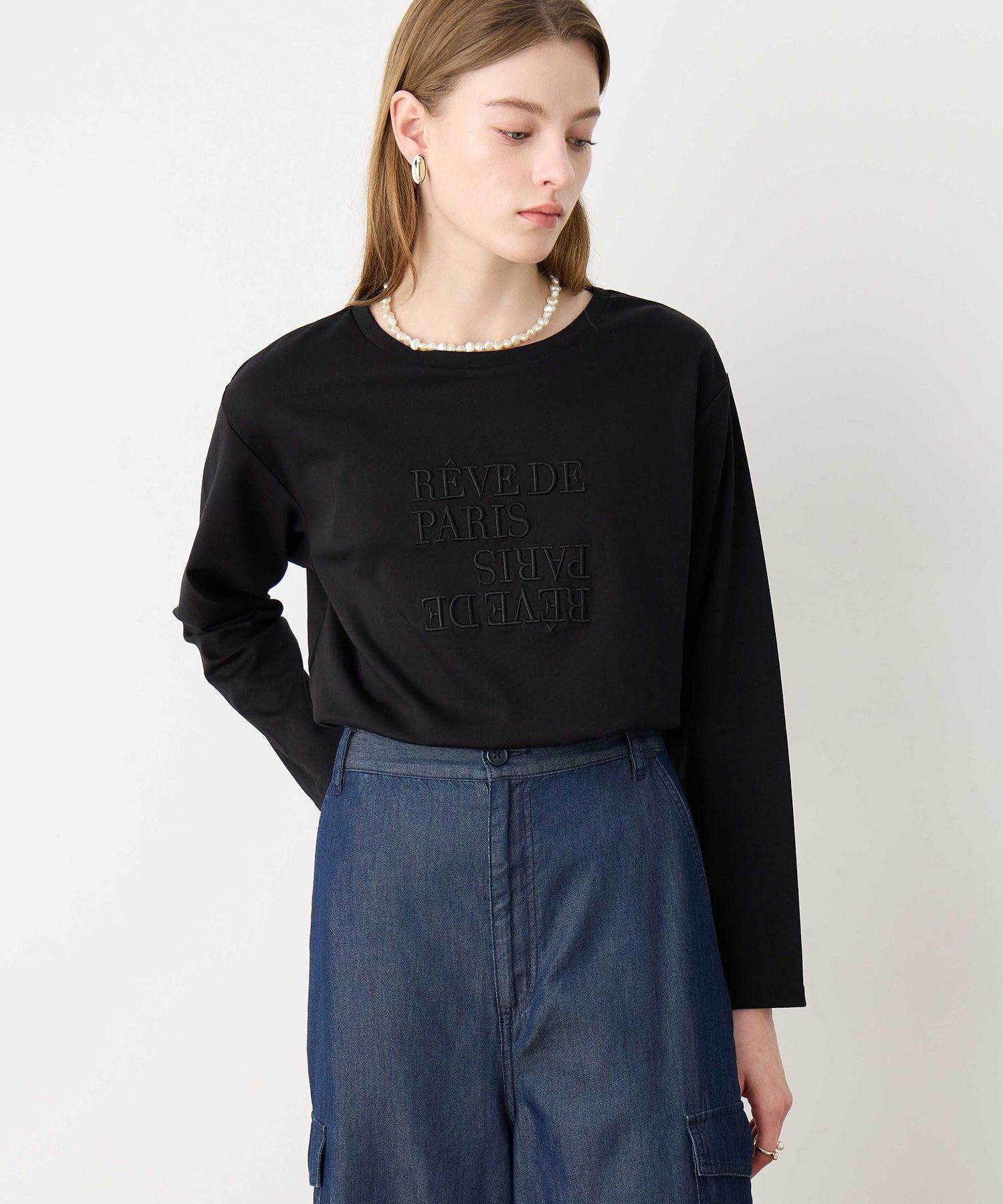 ルスークホリデー LE SOUK HOLIDAY 刺しゅうロングTシャツ (ブラック) ブラック