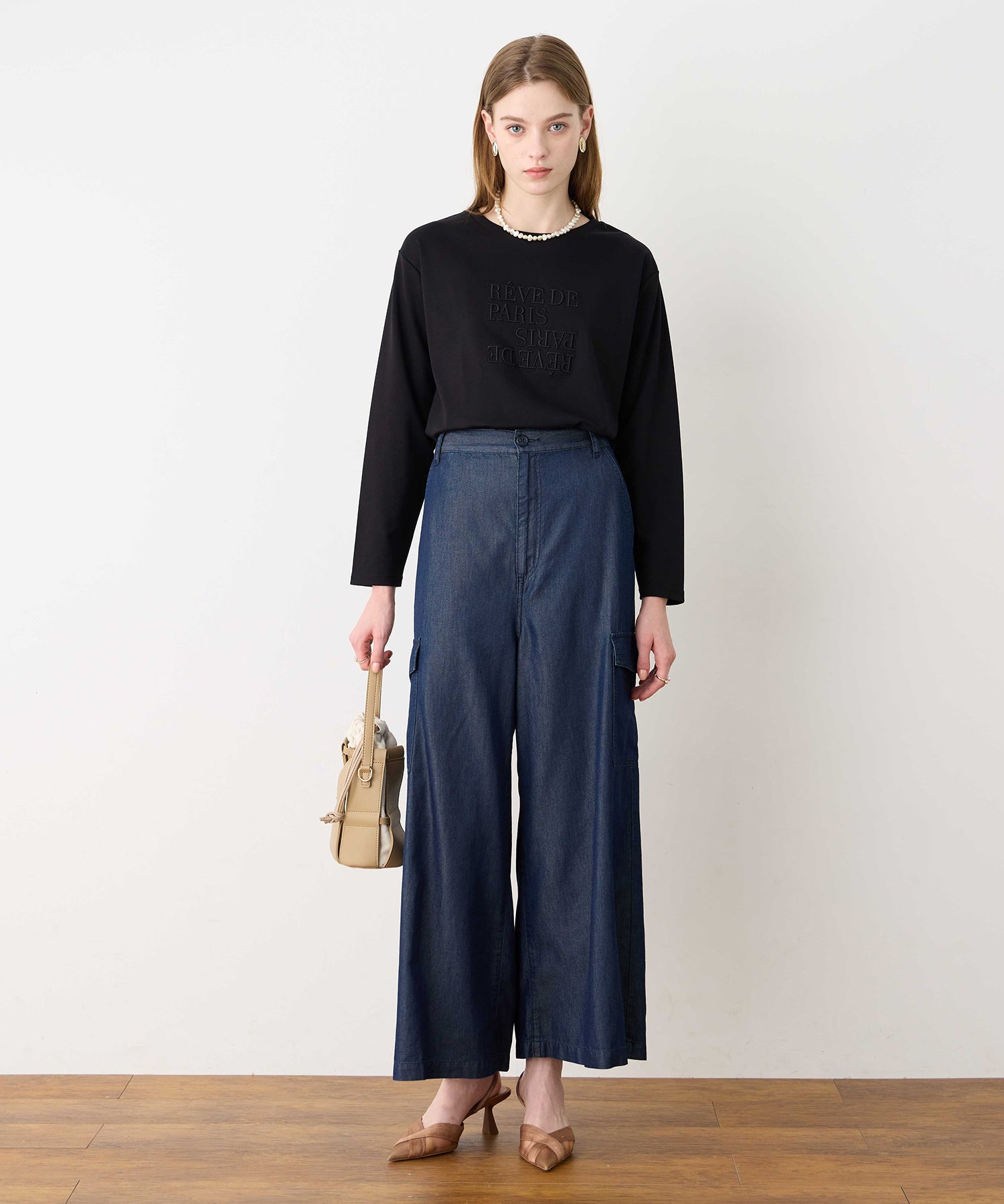 ルスークホリデー LE SOUK HOLIDAY 刺しゅうロングTシャツ (ブラック) ブラック