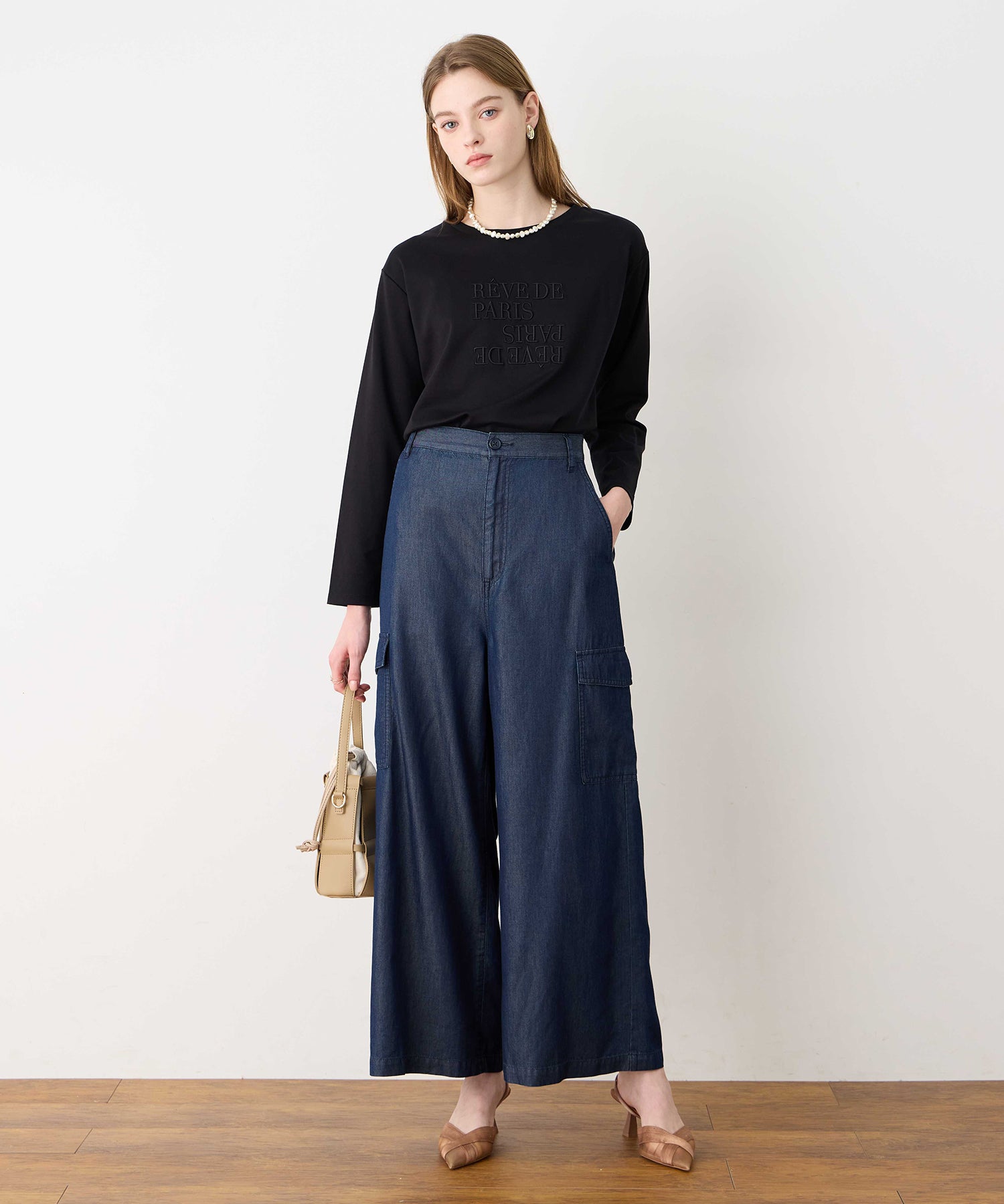 ルスークホリデー LE SOUK HOLIDAY 刺しゅうロングTシャツ (ブラック) ブラック