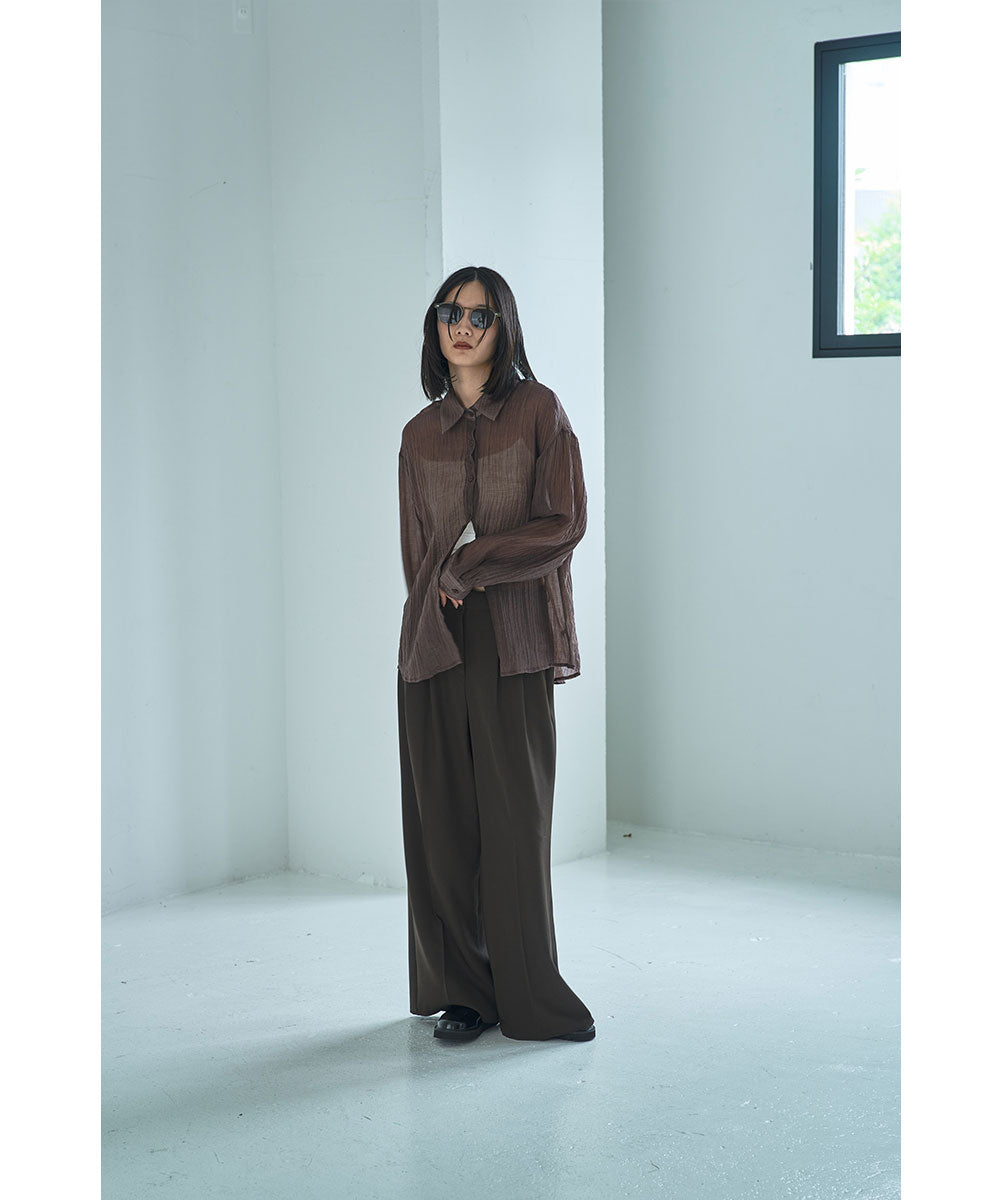 マージュール marjour WRINKLE SHEER SHIRTS (BROWN) BROWN