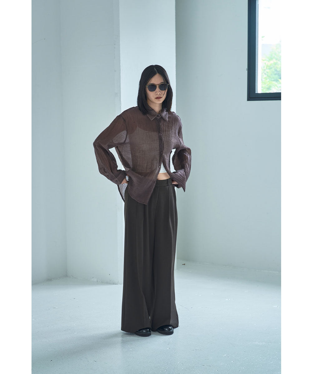マージュール marjour WRINKLE SHEER SHIRTS (BROWN) BROWN