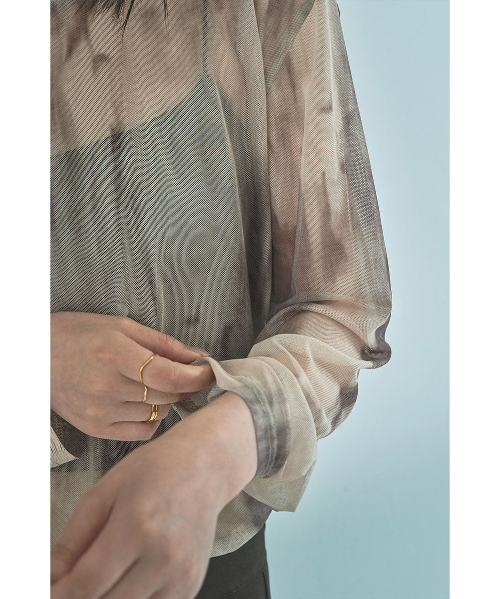 マージュール marjour NUANCE PATTERN SHEER MESH TEE (BEIGE) BEIGE