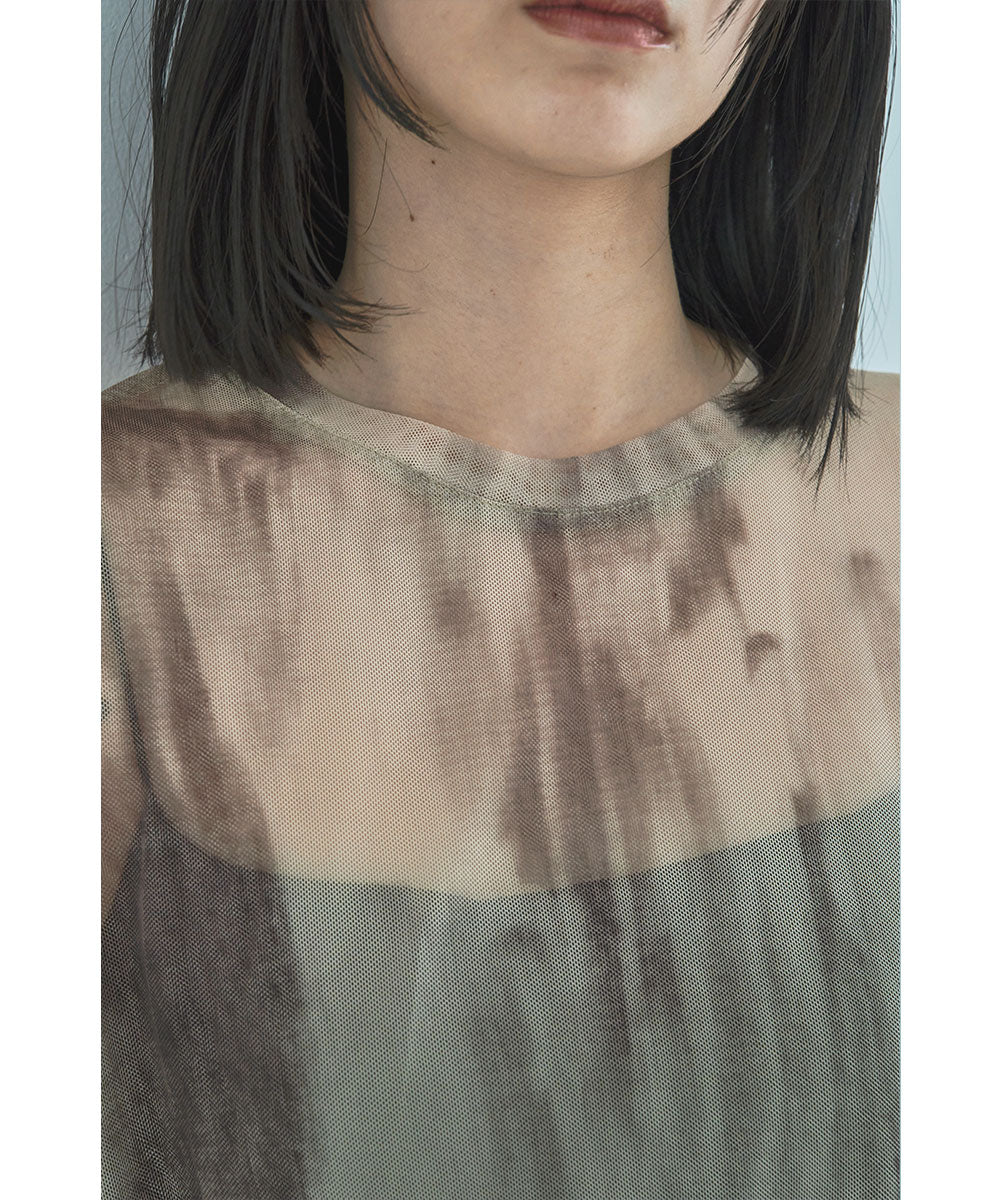 マージュール marjour NUANCE PATTERN SHEER MESH TEE (BEIGE) BEIGE