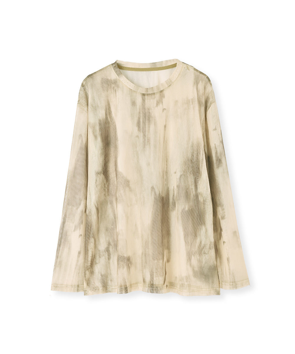 マージュール marjour NUANCE PATTERN SHEER MESH TEE (BEIGE) BEIGE