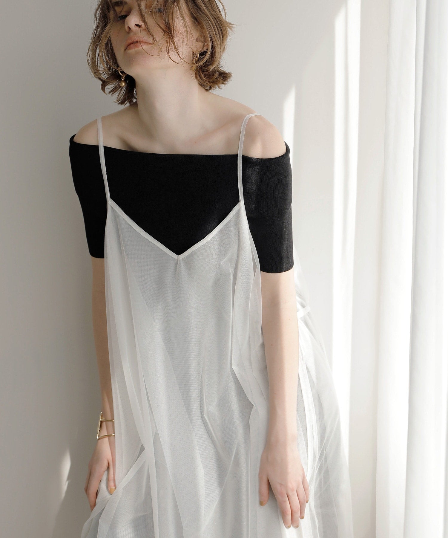 ミエリ インヴァリアント MIELI INVARIANT Mesh Sheer Layer Dress