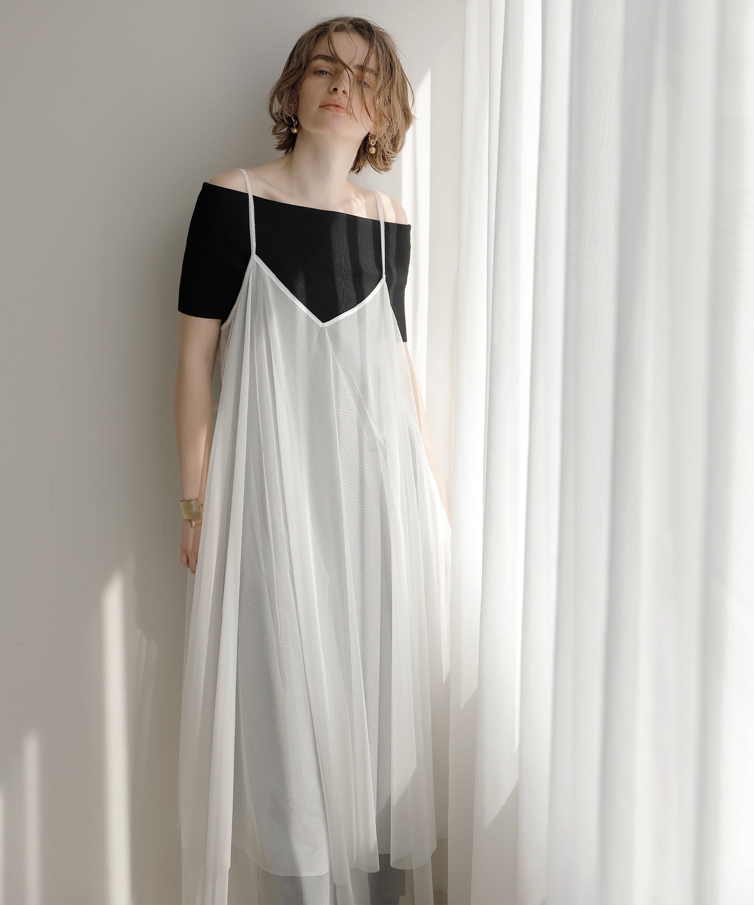 ミエリ インヴァリアント MIELI INVARIANT Mesh Sheer Layer Dress