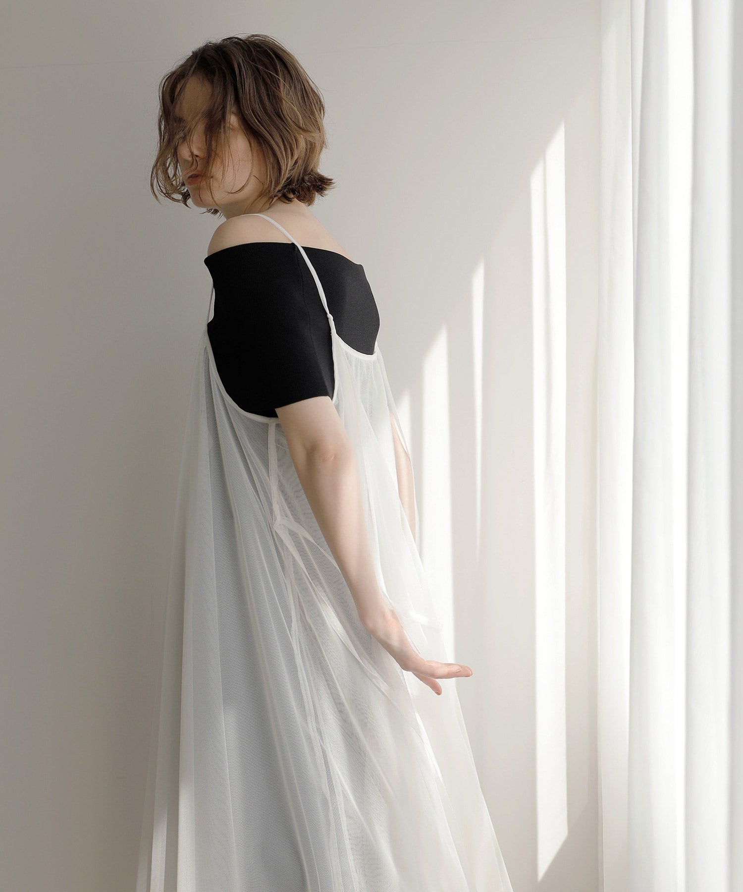 ミエリ インヴァリアント MIELI INVARIANT Mesh Sheer Layer Dress