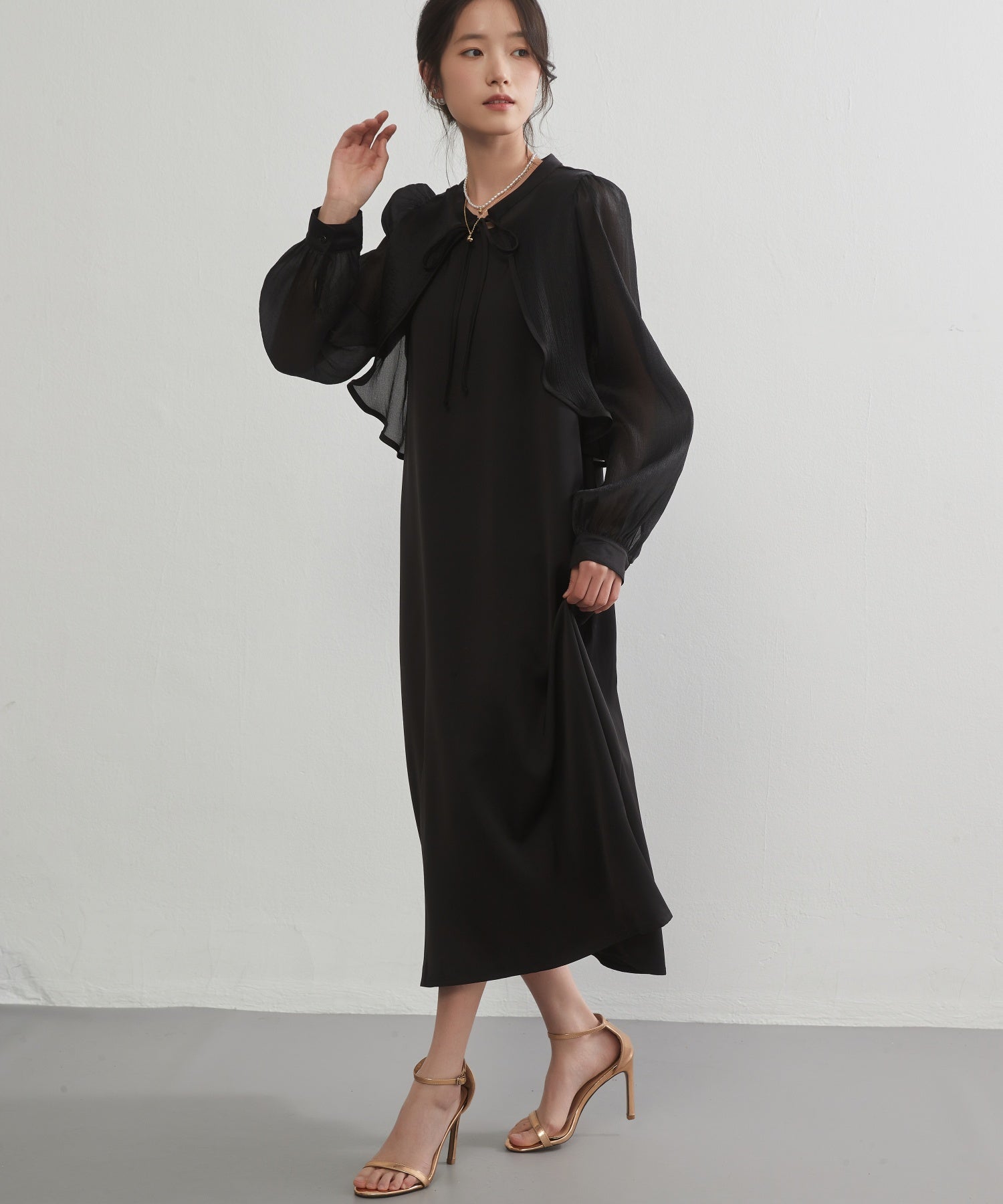 オンワンズオン On One's Own シアー長袖ボレロワンピースセットアップ・入園式入学式セレモニー・ルーズフィットエレガントドレス (BLACK) BLACK