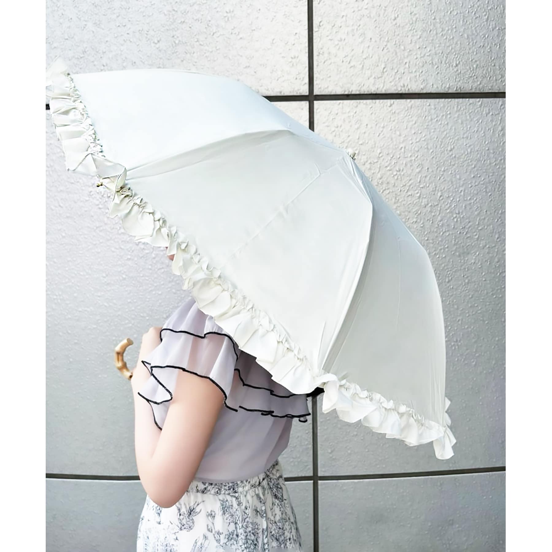 オーバータッシェ Ober Tashe 完全遮光 遮光率100% 晴雨兼用日傘 リボン折りたたみ傘 (オフホワイト(003)) オフホワイト(003)