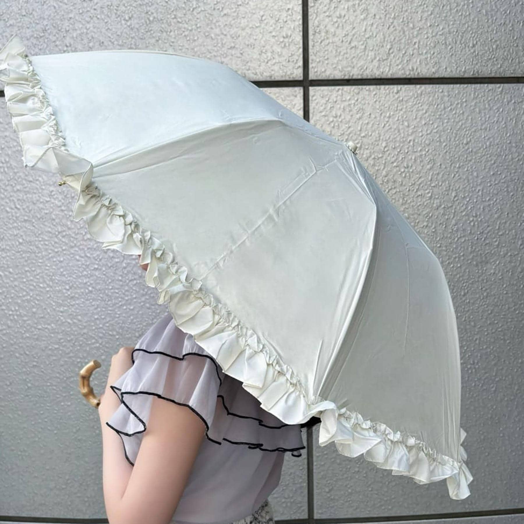 オーバータッシェ Ober Tashe 完全遮光 遮光率100% 晴雨兼用日傘 リボン折りたたみ傘 (オフホワイト(003)) オフホワイト(003)